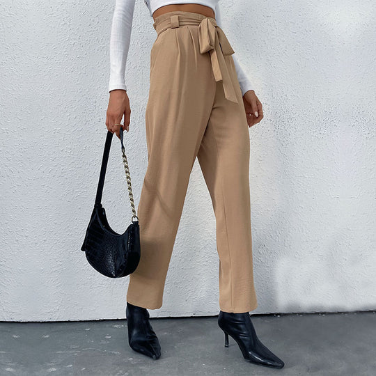 Damen Hochtaillierte Hosen mit Bindegürtel Nord Taschen
