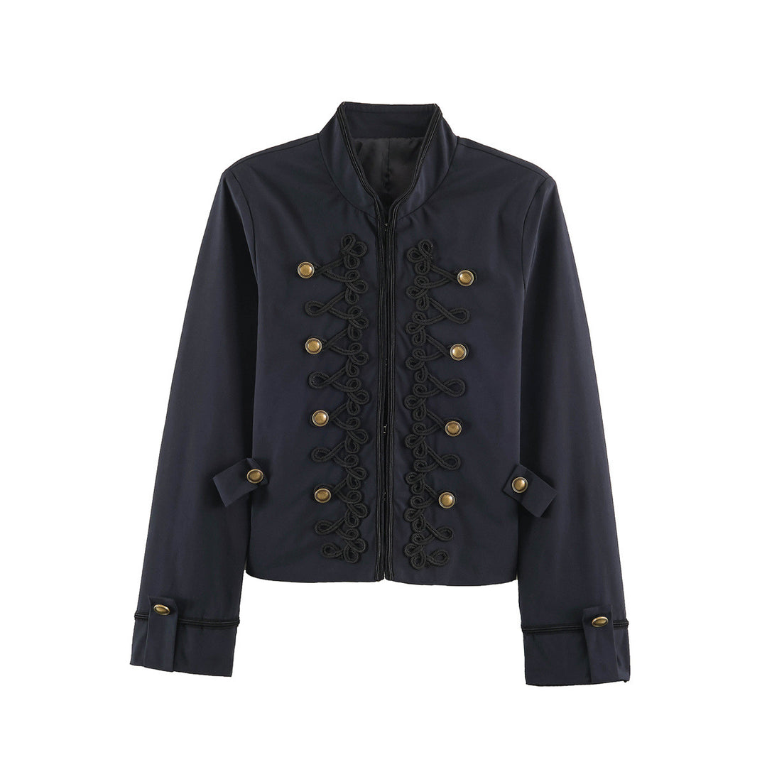 Damen Cropped-Kurzblazer im Kavallerie-Stil mit dekorativen Kordelriemen und Messingbuttons Nord Taschen