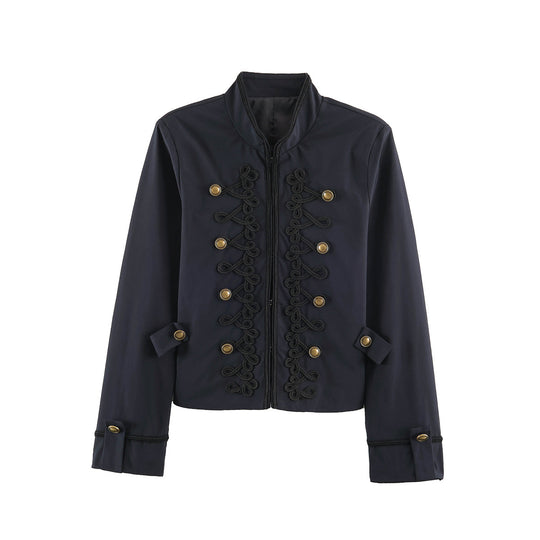 Damen Cropped-Kurzblazer im Kavallerie-Stil mit dekorativen Kordelriemen und Messingbuttons Nord Taschen