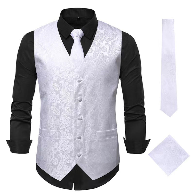 Herren Paisley Satin Anzugweste Set mit Krawatte und Einstecktuch Nord Taschen