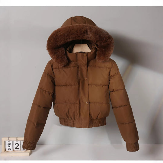 Damen nan kurze wattierte Kapuzenjacke mit Kunstfellbesatz, elastischem Saum und verdecktem Reißverschluss Nord Taschen