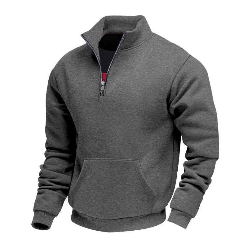 Herren Halbzip-Sweatshirt mit Stehkragen, Kängurutasche und Rippbündchen Nord Taschen