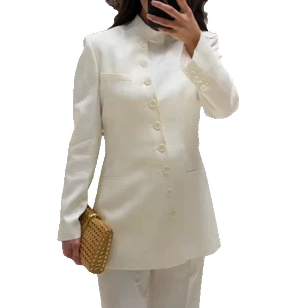 Damen Longline-Blazer mit Stehkragen und schmaler Silhouette Nord Taschen