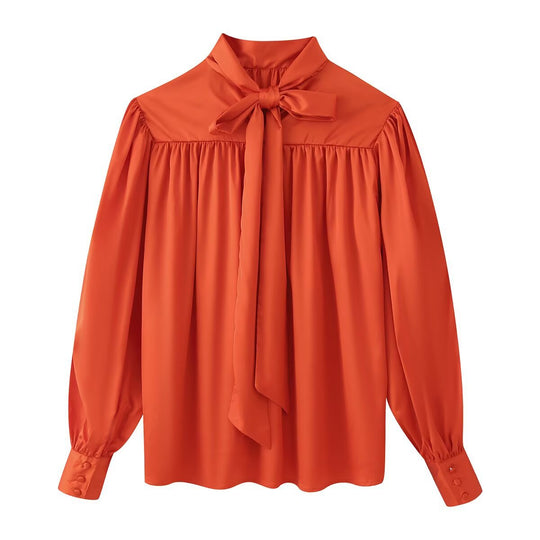 Damen Elegante Bluse mit Rückenfalten und Ballonärmeln Nord Taschen