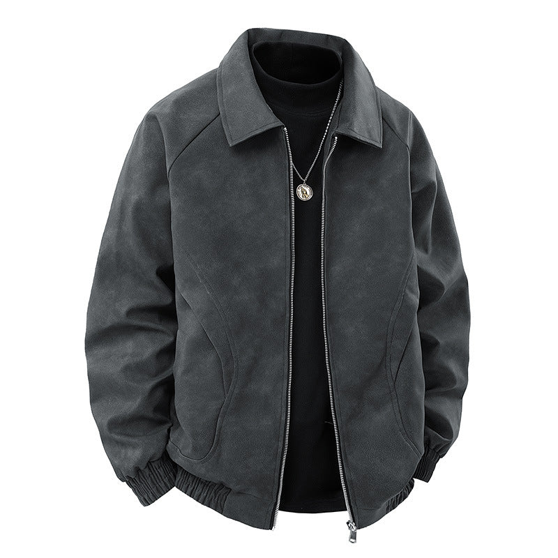 Herren Veloursleder‑Optik Blousonjacke mit Hemdkragen und elastischem Bund Nord Taschen
