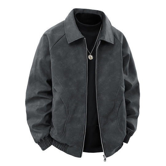 Herren Veloursleder‑Optik Blousonjacke mit Hemdkragen und elastischem Bund Nord Taschen