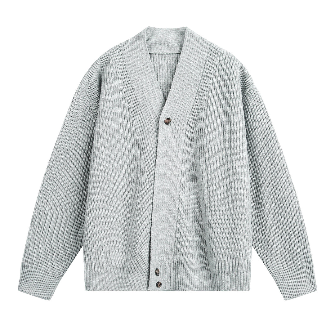 Unisex Oversize-Grobstrick-Cardigan mit Schalkragen, Rippenstruktur und asymmetrischer Knopfleiste Nord Taschen