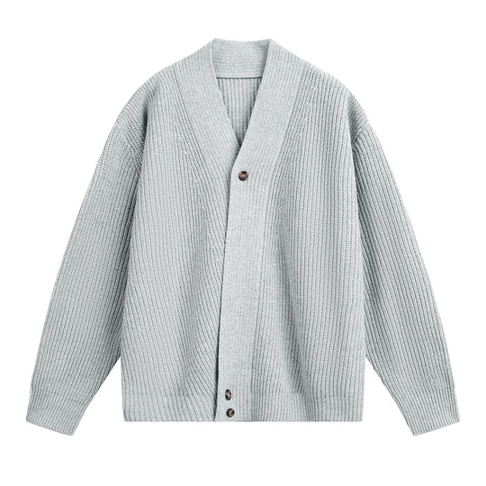 Unisex Oversize-Grobstrick-Cardigan mit Schalkragen, Rippenstruktur und asymmetrischer Knopfleiste Nord Taschen