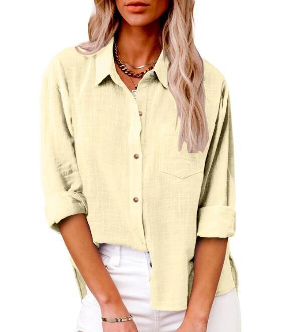 Damen lässige Leinenbluse mit kurzem Arm und Knopfdetails