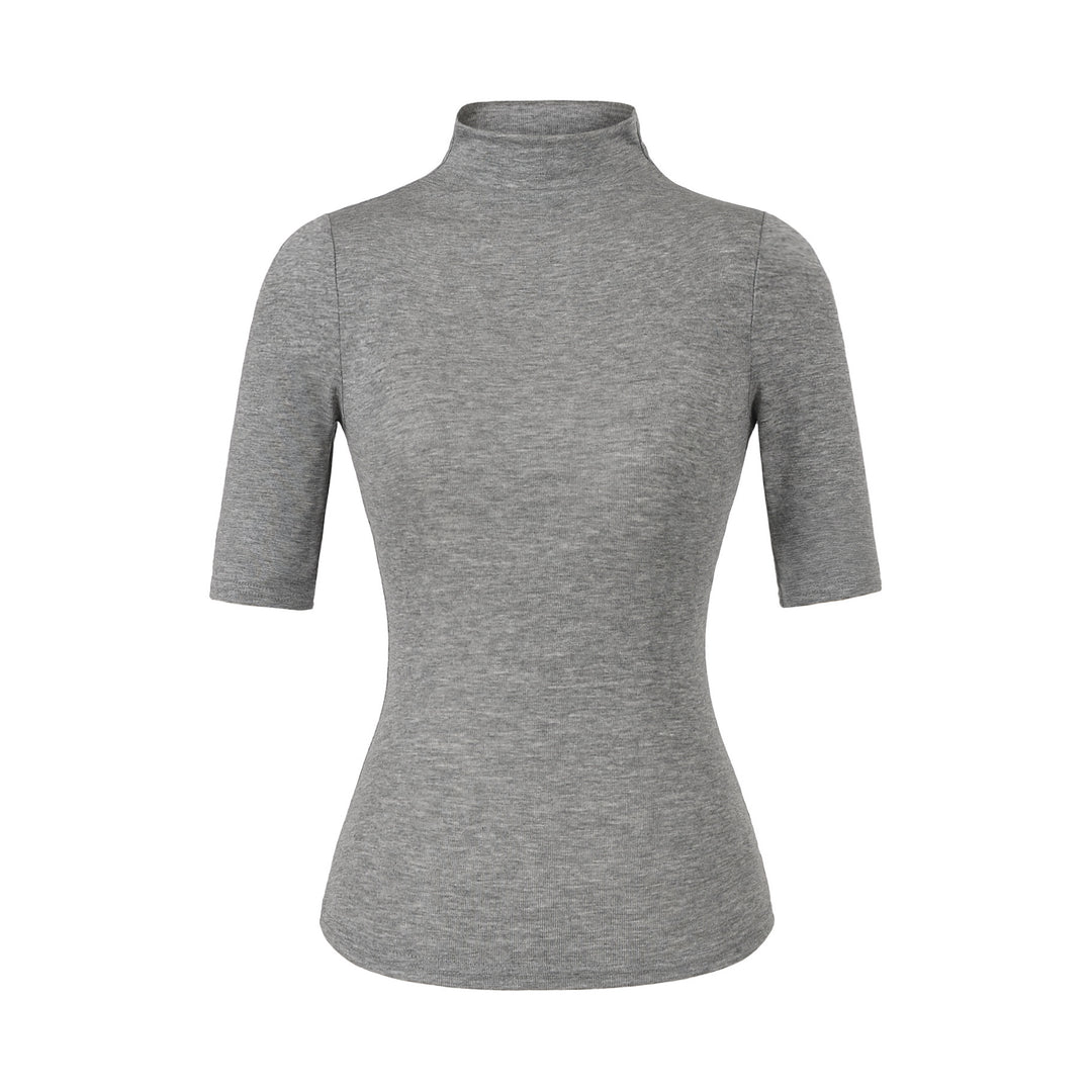 Damen Figurbetontes Stehkragen-Shirt mit halblangen Ärmeln Nord Taschen