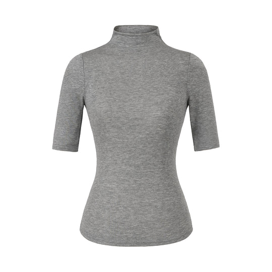 Damen Figurbetontes Stehkragen-Shirt mit halblangen Ärmeln Nord Taschen