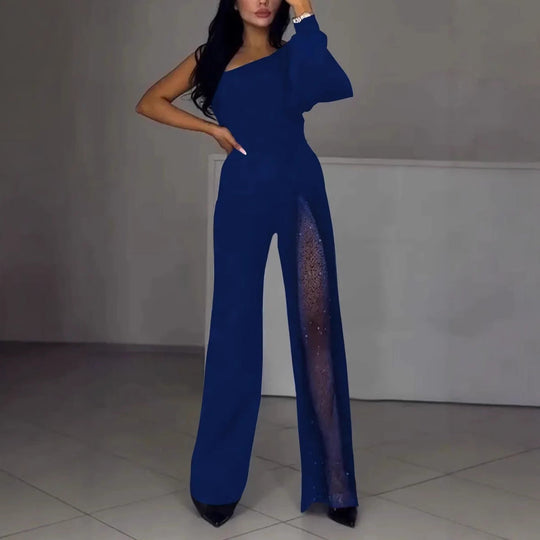 Asymmetrischer einseitiger Damen-Jumpsuit mit Paillettenpanel