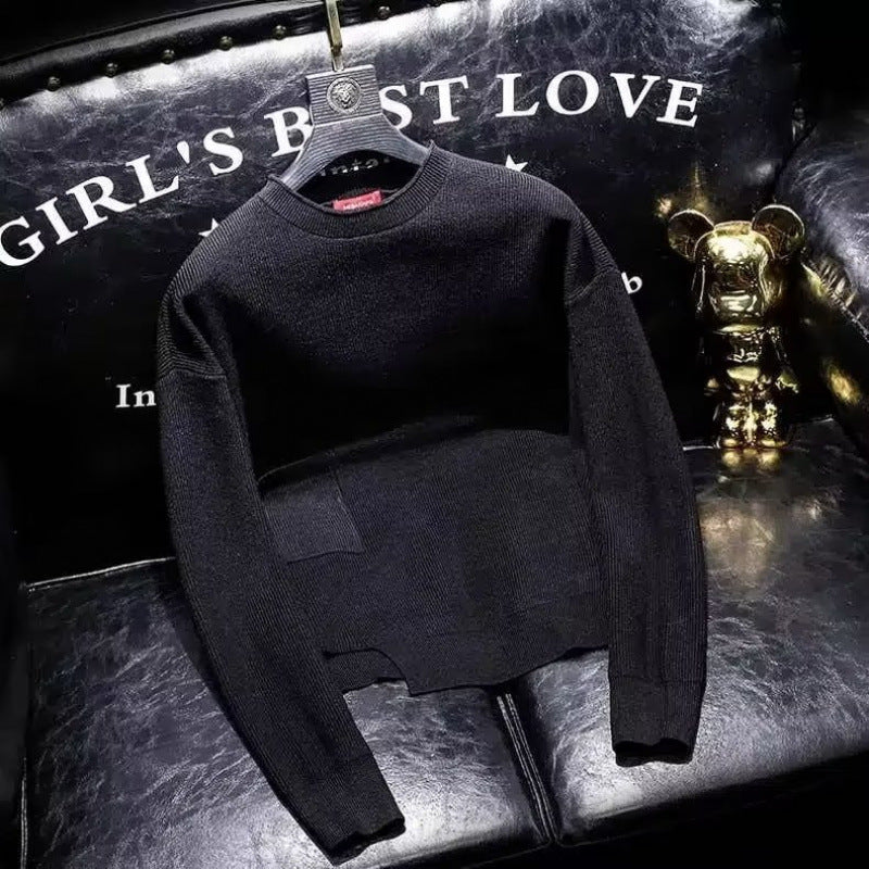 Damen Kurz geschnittener Strickpullover mit unregelmäßigem Saum und Rundhalsausschnitt Nord Taschen