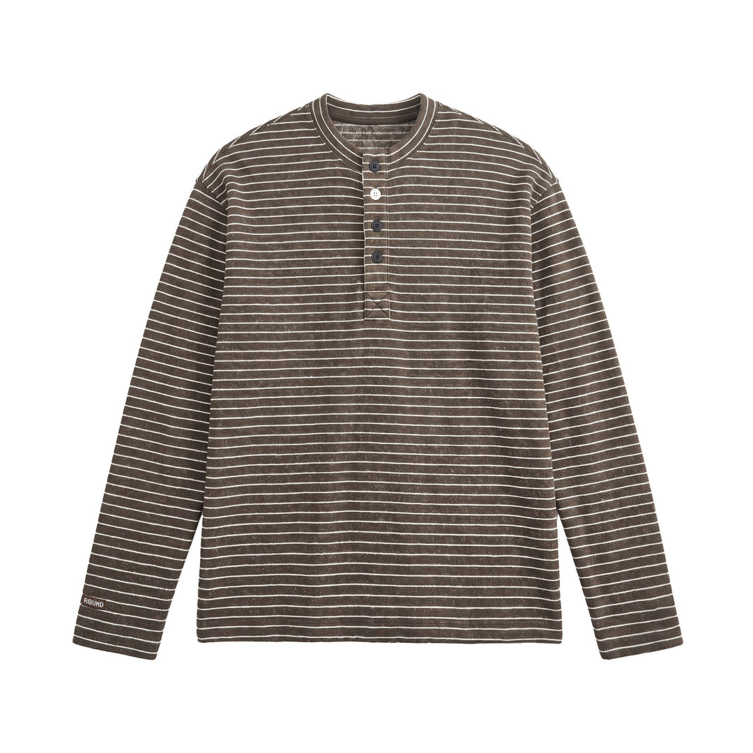 Herren Feinstrick-Henleyshirt mit kurzem Knopfleiste und horizontalem Streifenmuster Nord Taschen