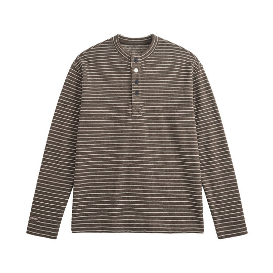 Herren Langärmeliges Henley-Shirt aus Feinstrick mit Streifenstruktur Nord Taschen