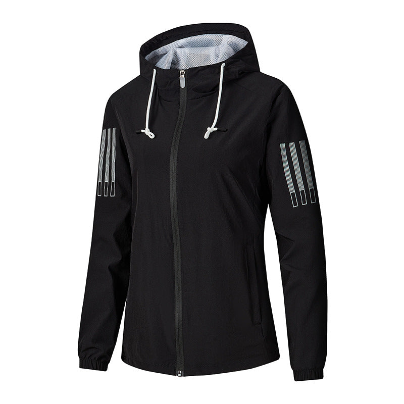 Damen Leichte atmungsaktive Kapuzen-Windjacke mit durchgehendem Reißverschluss und reflektierenden Ärmestreifen Nord Taschen