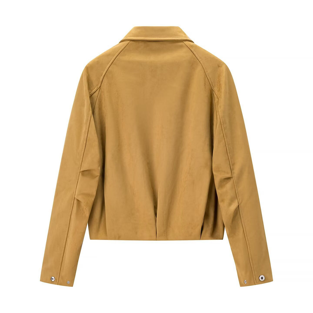 Damen Kurzjacke im Veloursleder-Look mit Raglanärmeln und elastischem Saum Nord Taschen