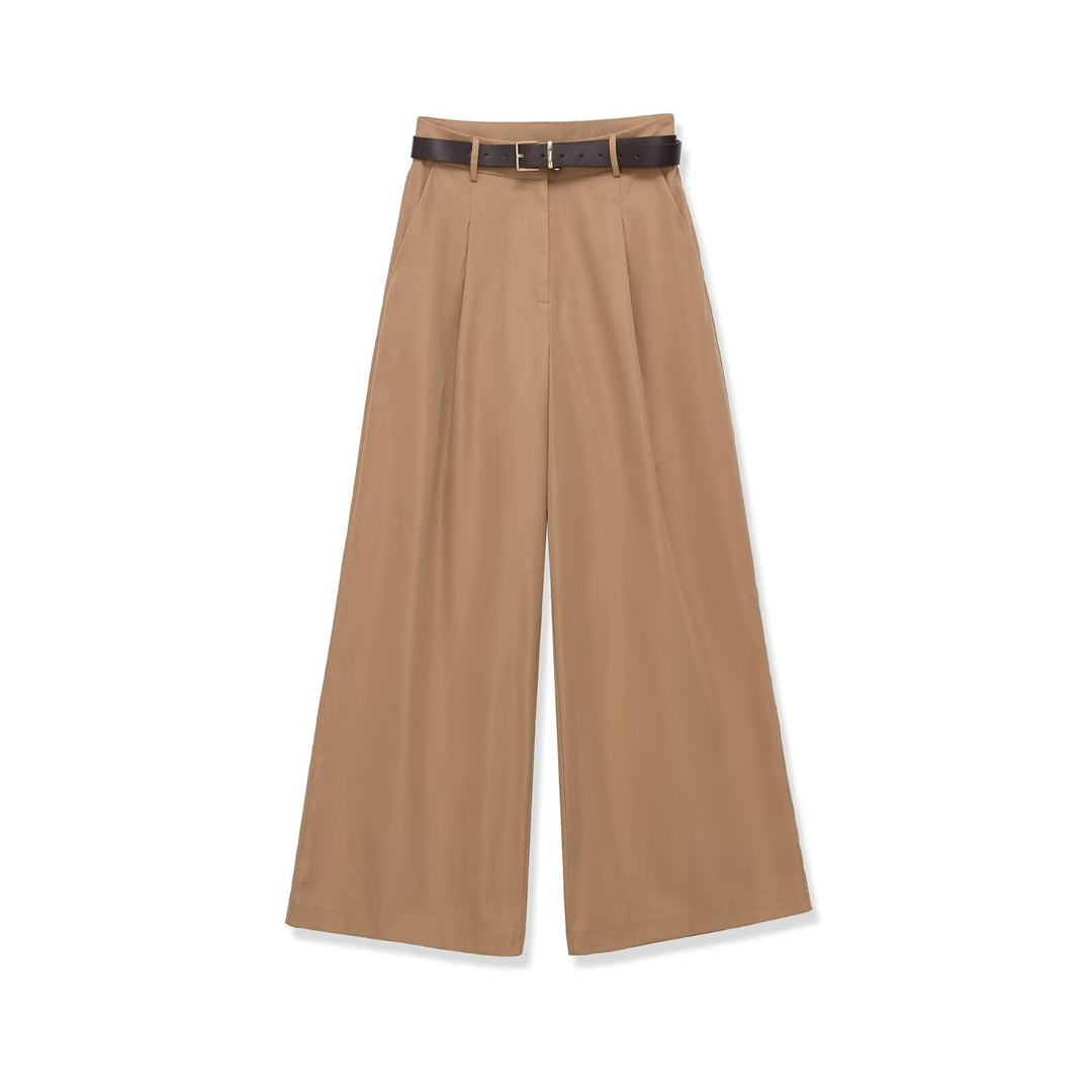 Damen Hochtaillierte Palazzo-Hose mit Bundfalten und Taillengürtel Nord Taschen