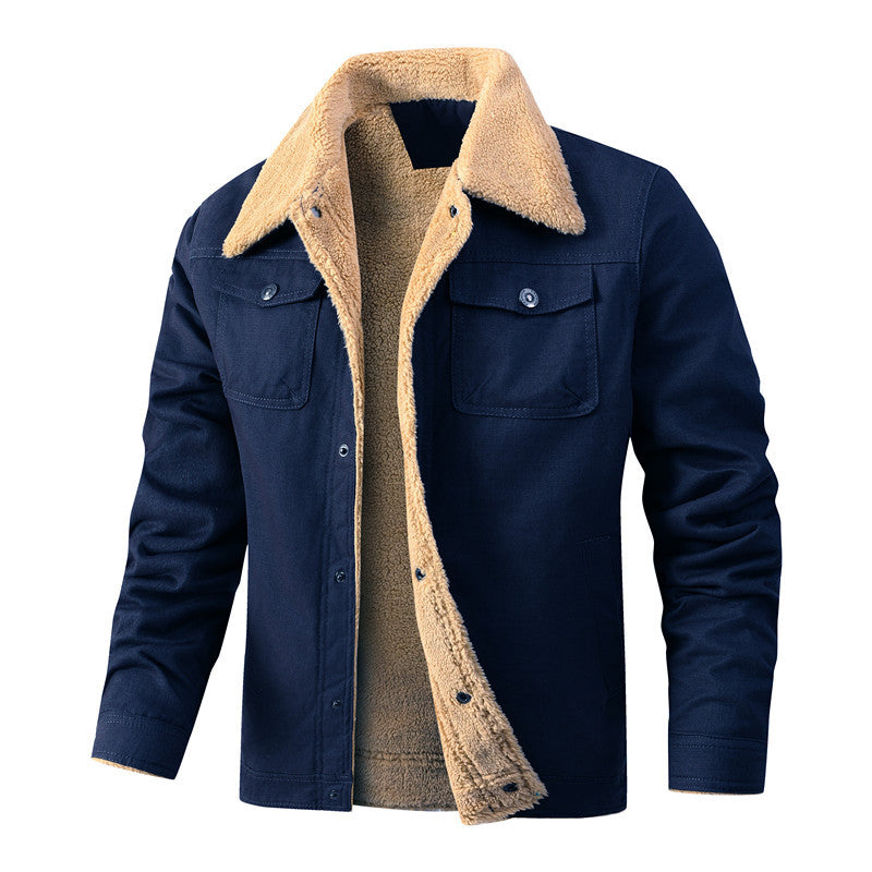 Herren Lässige Sherpa-gefütterte Canvas-Truckerjacke mit Hemdkragen Nord Taschen