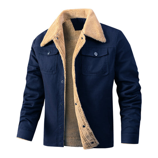 Herren Lässige Sherpa-gefütterte Canvas-Truckerjacke mit Hemdkragen Nord Taschen