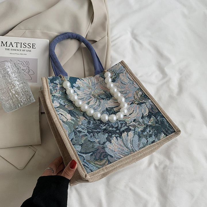 Damen Einkaufstasche mit floralem Jacquard-Muster und eleganter Perlenverzierung Nord Taschen