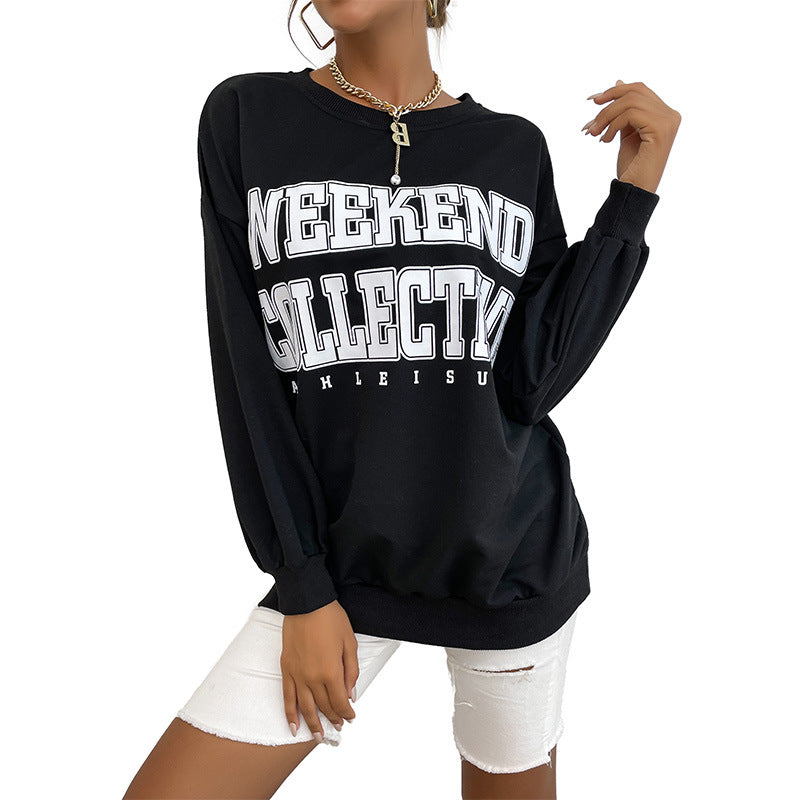 Damen Oversize Sweatshirt mit College-Print und Rundhalsausschnitt Nord Taschen