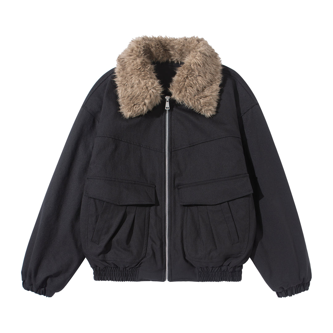 Damen Kurzblouson mit voluminösem Faux‑Fur‑Kragen, Känguru‑Taschen und elastischem Saum Nord Taschen