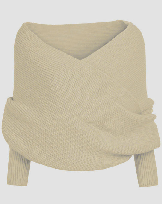 Damen Oversize Schulterfreier Wickelstrickpullover aus Rippstrick Drune