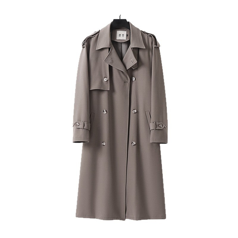 Herren Zeitloser Maxilanger Trenchcoat im Military-Stil mit Sturmklappe und Taillengürtel Nord Taschen