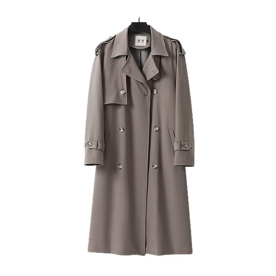 Herren Zeitloser Maxilanger Trenchcoat im Military-Stil mit Sturmklappe und Taillengürtel Nord Taschen