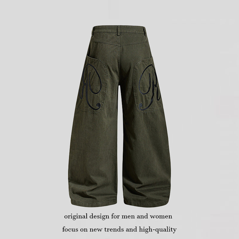 Damen Weite Denim-Palazzo-Hose mit Ballon-Saum und aufgesetzten Logotaschen Nord Taschen