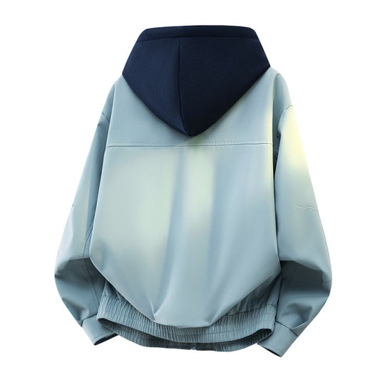 Herren Urbaner Layering-Bomber mit kontrastierender Kapuzen-Innenjacke und Reißverschlusstaschen Nord Taschen
