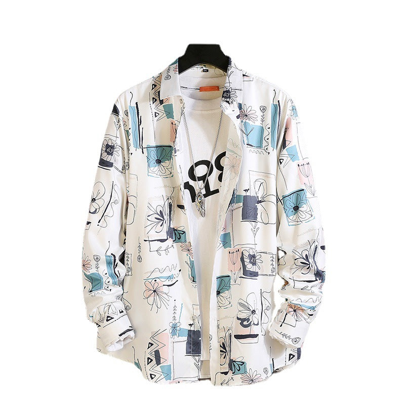 Herren langärmliges Hemd mit offenem Reverskragen, kontrastivem Blumenprint und lässiger Regular-Fit Silhouette Nord Taschen