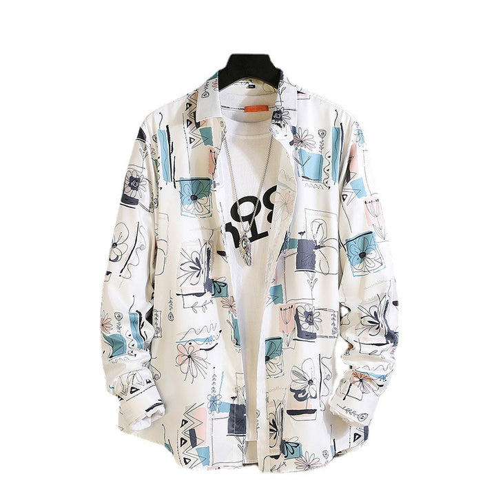 Herren langärmliges Hemd mit offenem Reverskragen, kontrastivem Blumenprint und lässiger Regular-Fit Silhouette Nord Taschen
