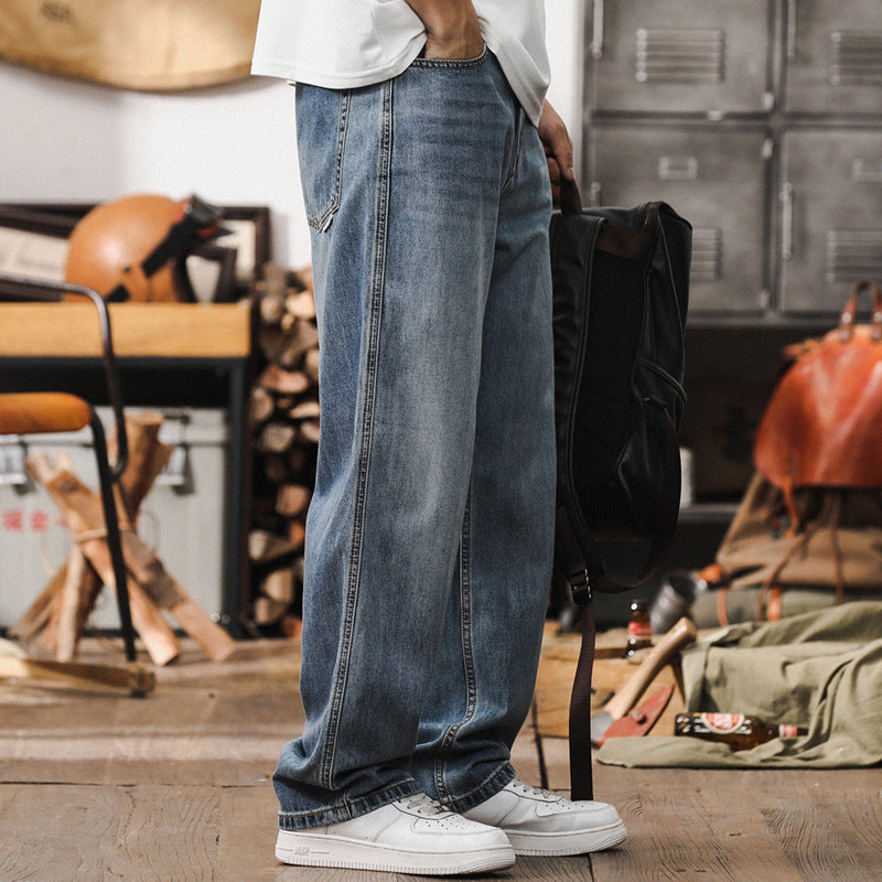 Herren Lockere Straight‑Leg Denim‑Jeans mit leichter Used‑Waschung und tiefem Schritt Nord Taschen