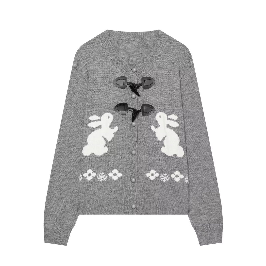 Damen Strickcardigan mit Hasenintarsien und dekorativem Knebelverschluss Nord Taschen