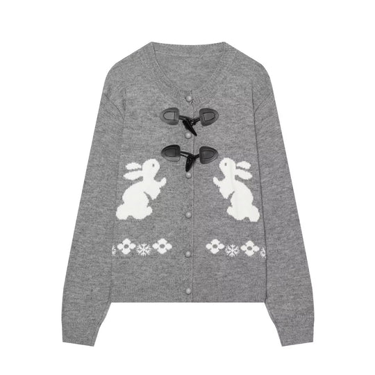 Damen Strickcardigan mit Hasenintarsien und dekorativem Knebelverschluss Nord Taschen