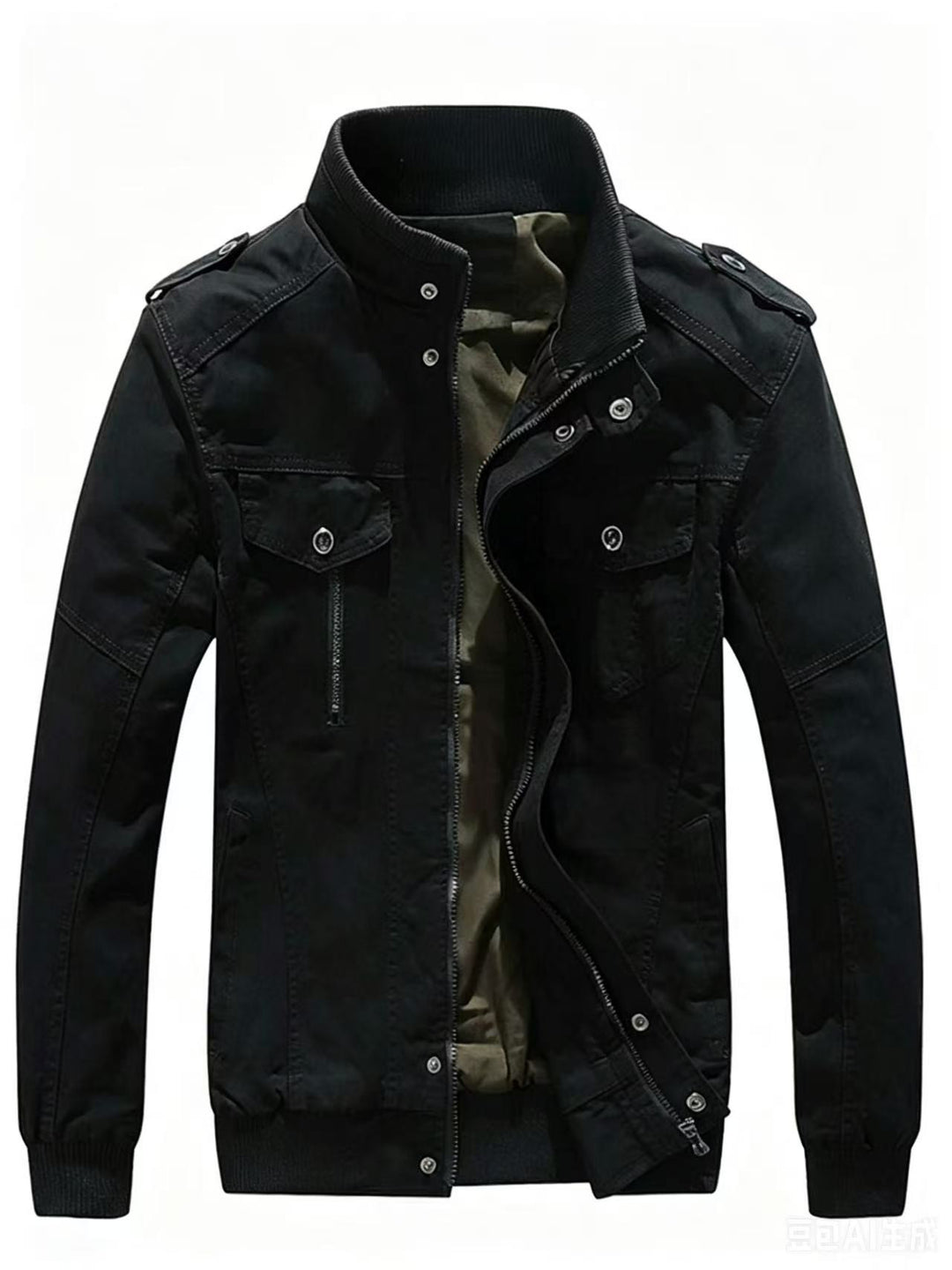 Herren Militärisch inspirierte Canvas-Übergangsjacke mit Stehkragen und Epauletten Nord Taschen