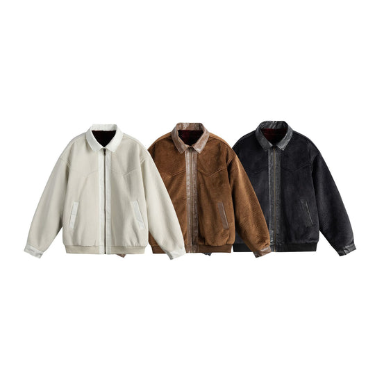 Unisex Oversize Blousonjacke aus Velours‑Suede mit Reptilprägung‑Besatz und wärmender Teddyungfutter Nord Taschen