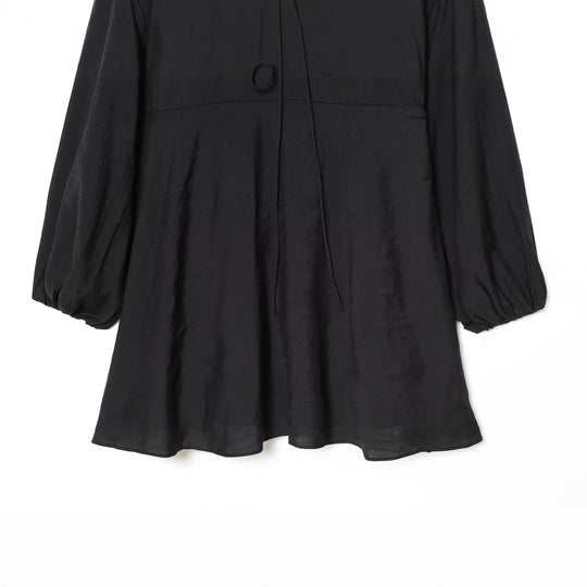 Damen Kurzkleid mit tiefem V‑Ausschnitt, Empire‑Taillenband und weiten Ballonärmeln Nord Taschen