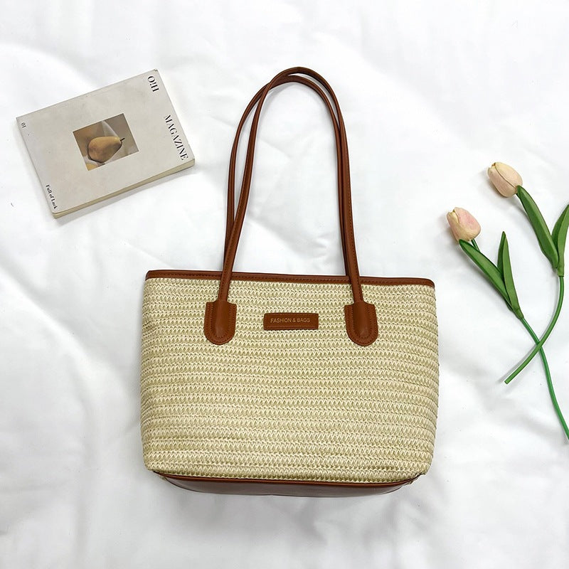 Damen elegante Strohtasche mit hochwertigen Lederakzenten Nord Taschen