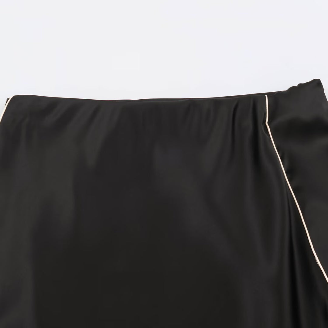 Damen Satin-Midirock mit seitlichem Paspelband und A-Linien-Schnitt Nord Taschen