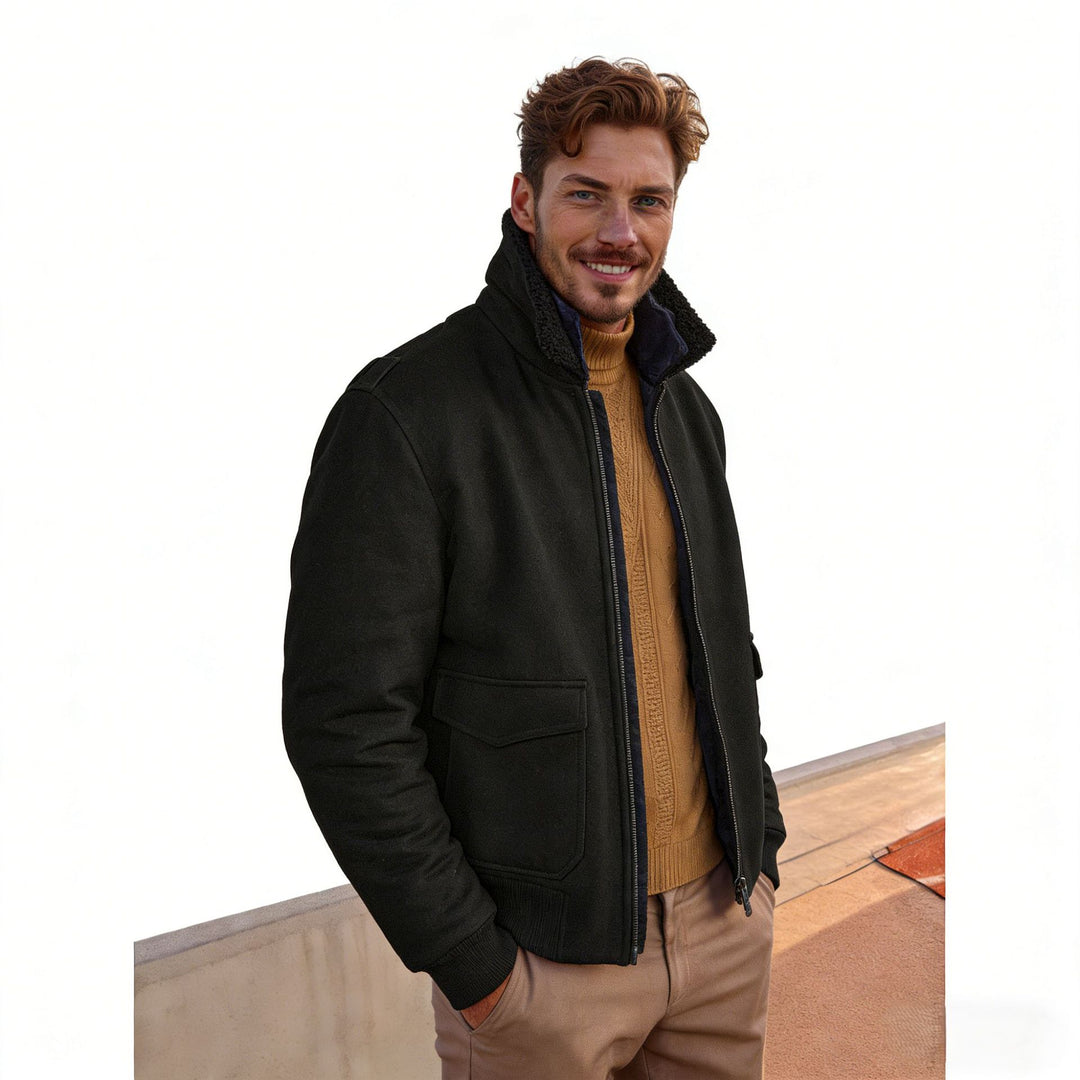 Herren Kurze Bomberjacke mit Teddykragen, Cargo-Pattentaschen und Reißverschluss Nord Taschen