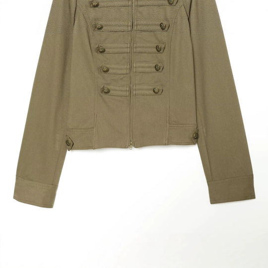 Damen Militärinspirierte taillierte Feldjacke mit Stehkragen und Zierknopfleisten Nord Taschen