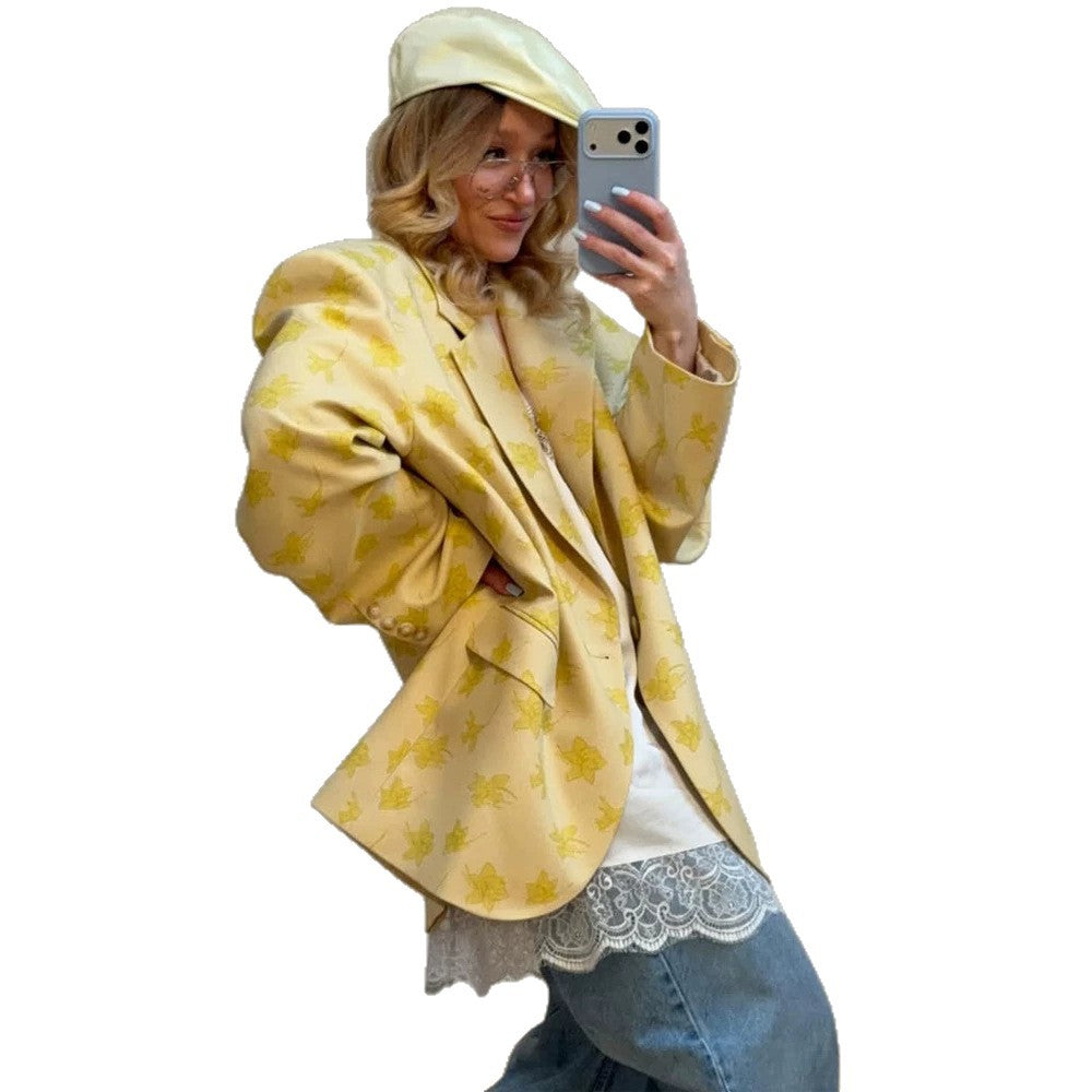 Damen Oversize-Blazer aus floralem Jacquard mit markanter Schulterpartie Nord Taschen
