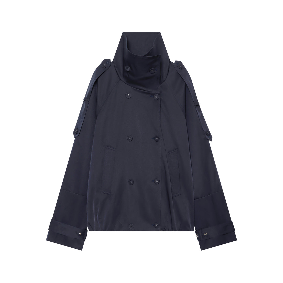 Damen Kurz-Cape-Trench mit hohem Funnelkragen und verstellbaren Ärmelriemen Nord Taschen