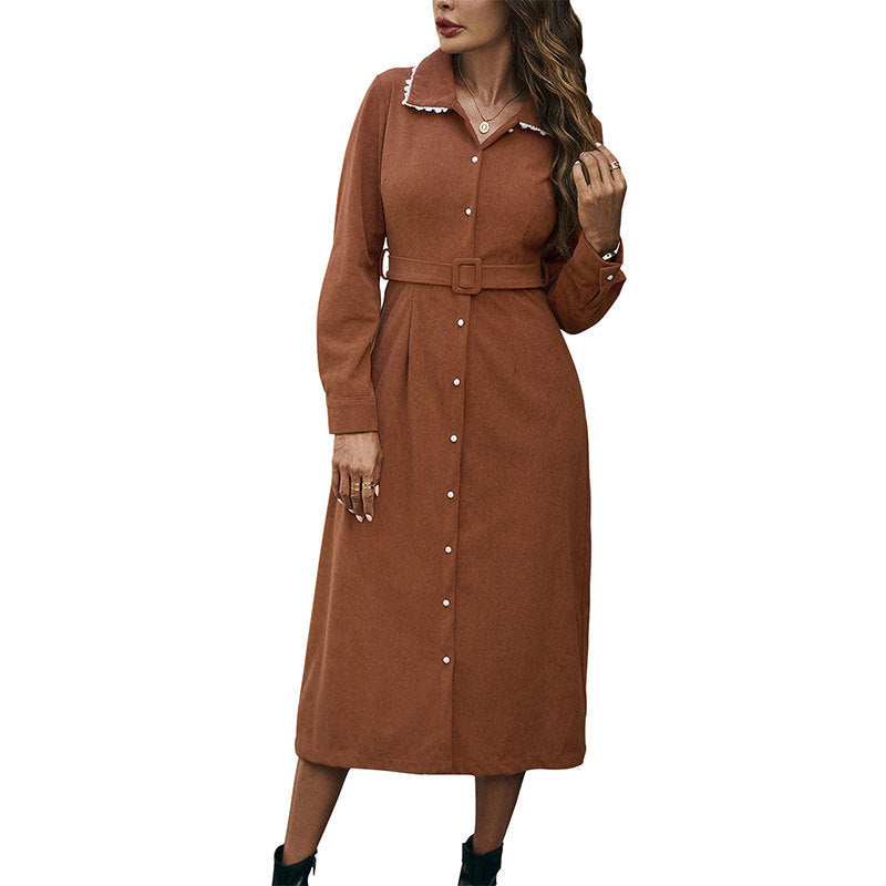 Damen Hemdblusenkleid mit Gürtel und Rüschen Nord Taschen