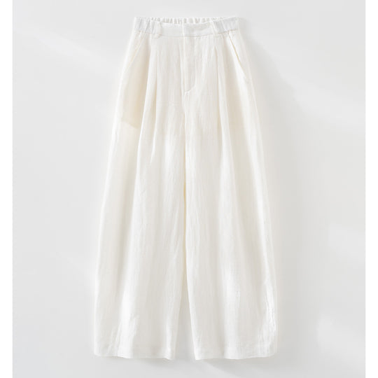 Damen Leichte High‑Waist Leinenmix Palazzohose mit weitem Bein, Bundfalten und elastischem Rückenteil Nord Taschen