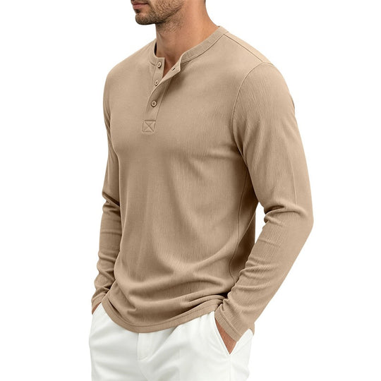 Herren Langärmeliges Waffelstrick-Henleyshirt mit Knopfleiste, thermoregulierend und schmaler Schnitt Nord Taschen