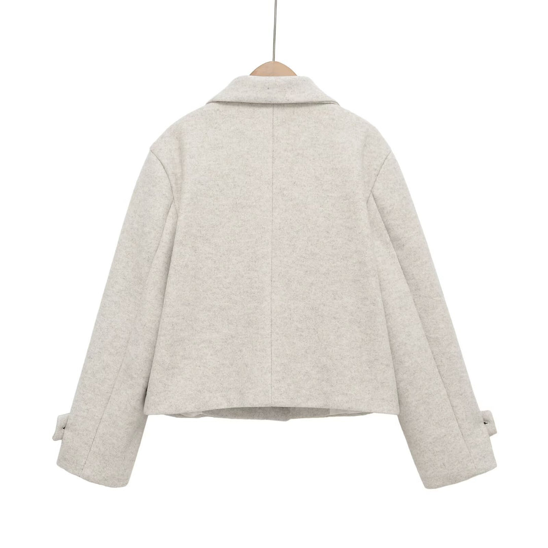 Damen Kurze Wollmischjacke mit Umschlagkragen, Kastenform und verstellbaren Manschetten Nord Taschen